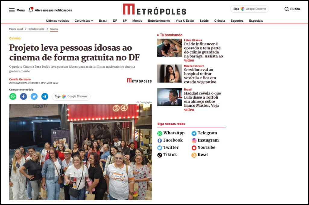 Metrópoles: Projeto leva pessoas idosas ao cinema de forma gratuita no DF