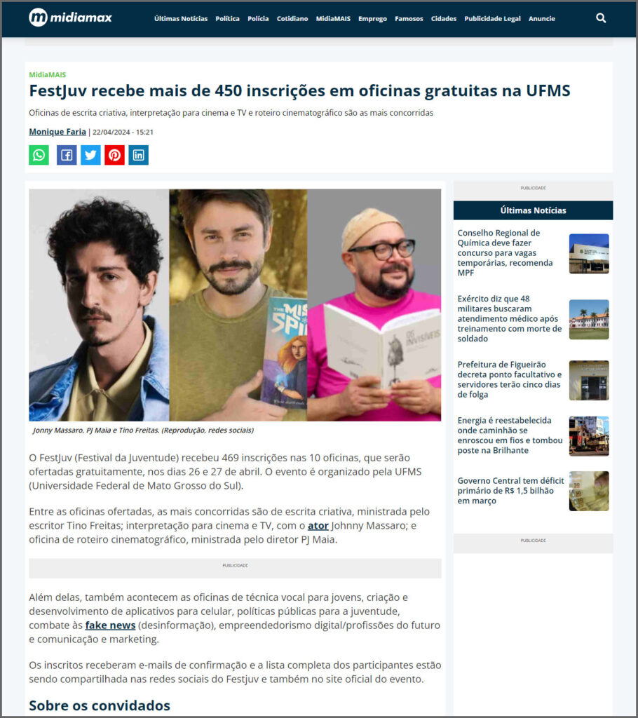 Midiamax: FestJuv recebe mais de 450 inscrições em oficinas gratuitas na UFMS