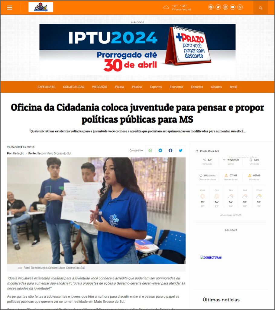 Ponta Porã em Dia: Oficina da Cidadania coloca juventude para pensar e propor políticas públicas para MS