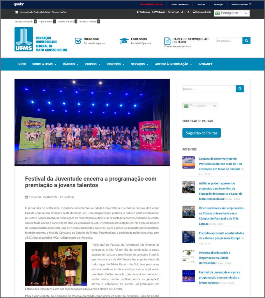 UFMS: Festival da Juventude encerra a programação com premiação a jovens talentos